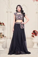 Beautiful Embroidery Work Black Color Lehenga Choli Beautiful Embroidery Work Black Color Lehenga Choli