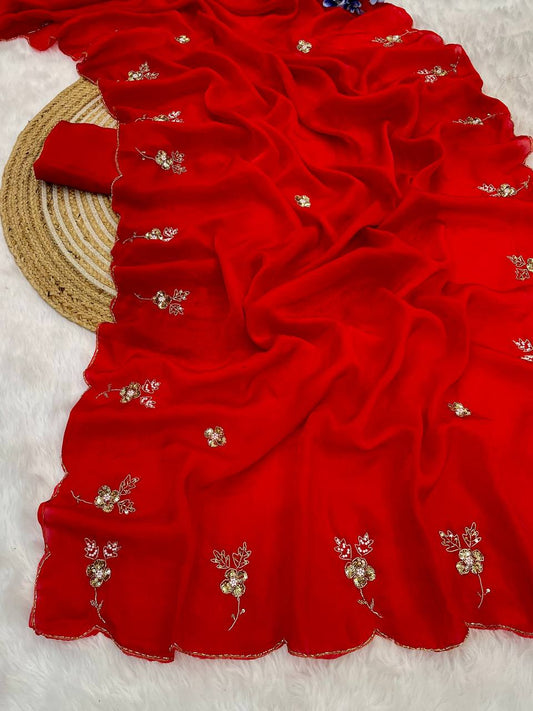 Lovely Fandy Silk Red Color Saree