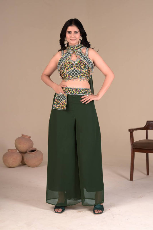 Awesome Sequins Work Green Color Palazzo Suit