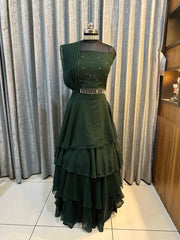 Flattering Georgette Green Color Draped Lehenga Choli Flattering Georgette Green Color Draped Lehenga Choli