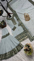 Festive Wear Heavy Work Gray Color Sharara Suit Festive Wear Heavy Work Gray Color Sharara Suit