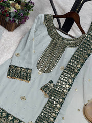 Festive Wear Heavy Work Gray Color Sharara Suit Festive Wear Heavy Work Gray Color Sharara Suit