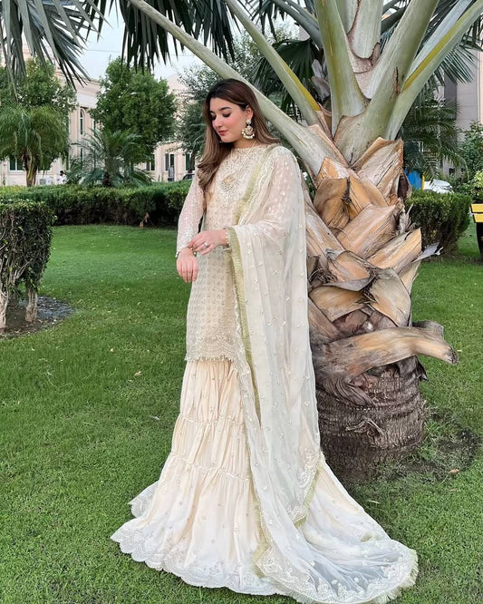 Ravishing Sequence Work Off White Color Sharara Suit