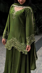Delightful Georgette Mehndi Color Sharara Suit Delightful Georgette Mehndi Color Sharara Suit