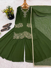 Delightful Georgette Mehndi Color Sharara Suit Delightful Georgette Mehndi Color Sharara Suit