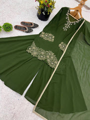 Delightful Georgette Mehndi Color Sharara Suit Delightful Georgette Mehndi Color Sharara Suit