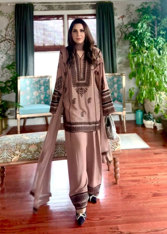 Charming Peach Color Natural Silk Palazzo Suit