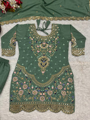 Stylish Heavy Work Teal Green Color Sharara Suit Stylish Heavy Work Teal Green Color Sharara Suit
