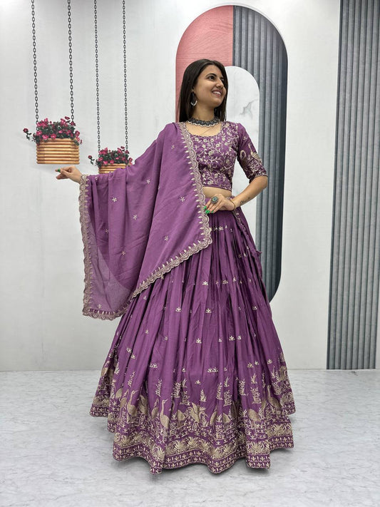 Occasion Wear Embroidery Work Lavender Color Lehenga Choli