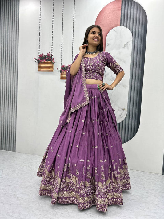 Occasion Wear Embroidery Work Lavender Color Lehenga Choli