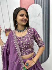 Occasion Wear Embroidery Work Lavender Color Lehenga Choli Occasion Wear Embroidery Work Lavender Color Lehenga Choli