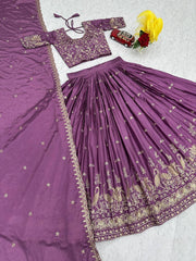 Occasion Wear Embroidery Work Lavender Color Lehenga Choli Occasion Wear Embroidery Work Lavender Color Lehenga Choli