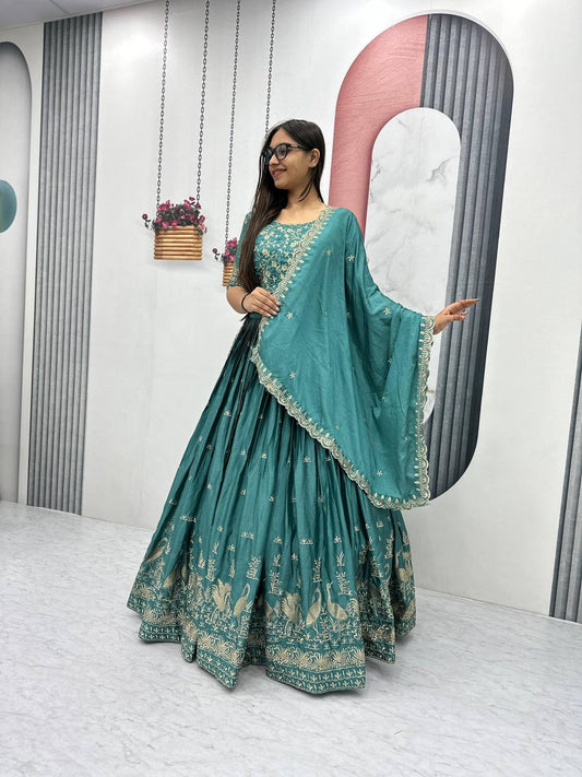Occasion Wear Embroidery Work Rama Color Lehenga Choli