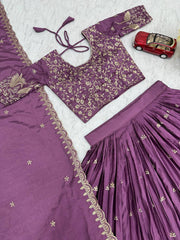 Occasion Wear Embroidery Work Lavender Color Lehenga Choli Occasion Wear Embroidery Work Lavender Color Lehenga Choli