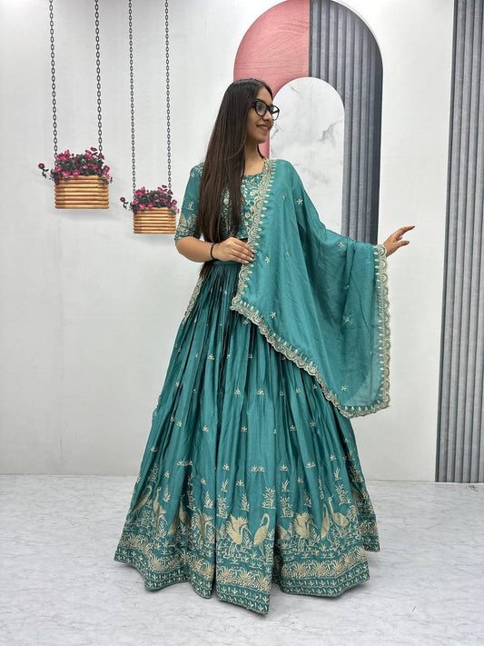 Occasion Wear Embroidery Work Rama Color Lehenga Choli