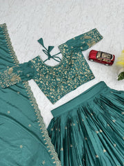 Occasion Wear Embroidery Work Rama Color Lehenga Choli Occasion Wear Embroidery Work Rama Color Lehenga Choli