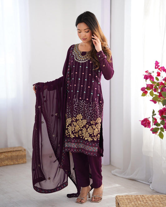 Precious Heavy Work Wine Color Salwar Suit