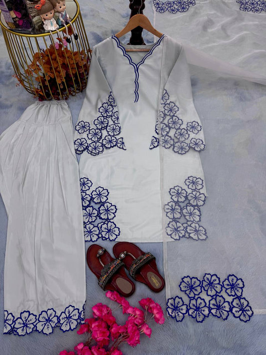 Stylish Sky Blue Color Embroidery Work Palazzo Style