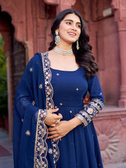 Classic Heavy Work Navy Blue Color Georgette Gown Classic Heavy Work Navy Blue Color Georgette Gown