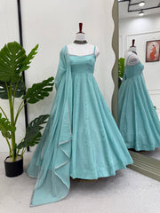 Party Look Blue Color Crunch Silk Gown Party Look Blue Color Crunch Silk Gown