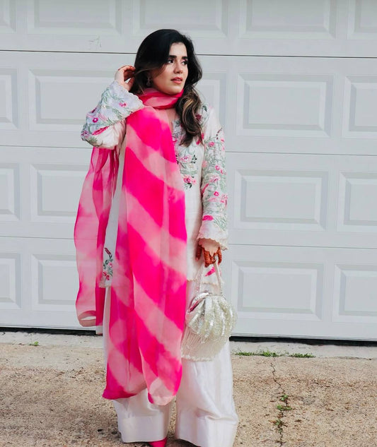 Vichitra Silk Sequence Work White Color Palazzo Suit