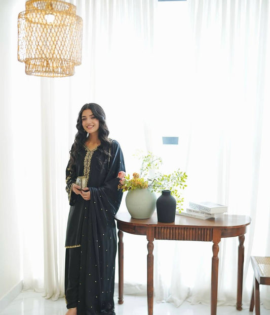 Black Color Embroidery Work Palazzo Suit