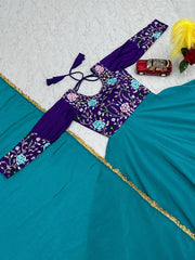 Lovely Sky Blue Color Thread Work Double Layer Gown Lovely Sky Blue Color Thread Work Double Layer Gown
