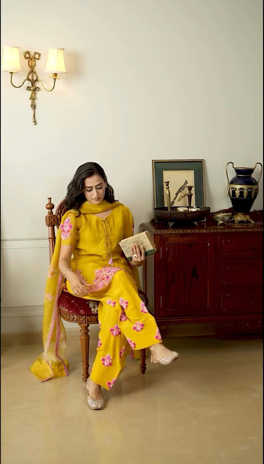 Good Looking Yellow Color Embroidery Work Salwar Suit