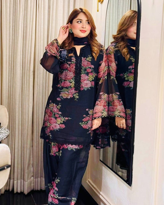 Beautiful Georgette Black Color Full Sleeve Palazzo Suit