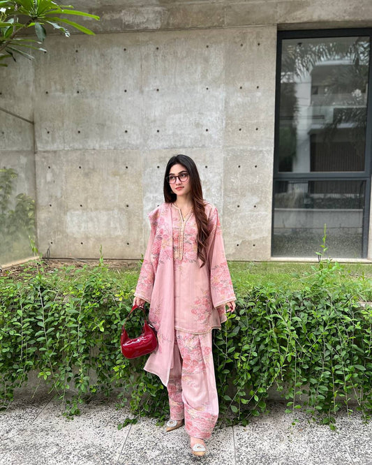 Beautiful Georgette Pink Color Full Sleeve Palazzo Suit