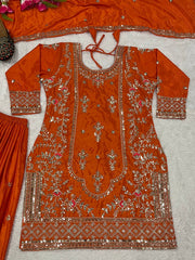 Elegant Orange Color Heavy Work Sharara Suit Elegant Orange Color Heavy Work Sharara Suit