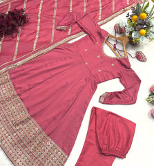 Flattering Vichitra Silk Sequence Work Pink Color Gown Flattering Vichitra Silk Sequence Work Pink Color Gown