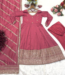 Flattering Vichitra Silk Sequence Work Pink Color Gown Flattering Vichitra Silk Sequence Work Pink Color Gown