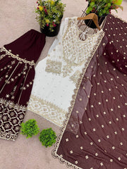 Exclusive Heavy Work White Color Suit Maroon Sharara Exclusive Heavy Work White Color Suit Maroon Sharara