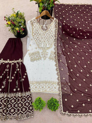 Exclusive Heavy Work White Color Suit Maroon Sharara Exclusive Heavy Work White Color Suit Maroon Sharara