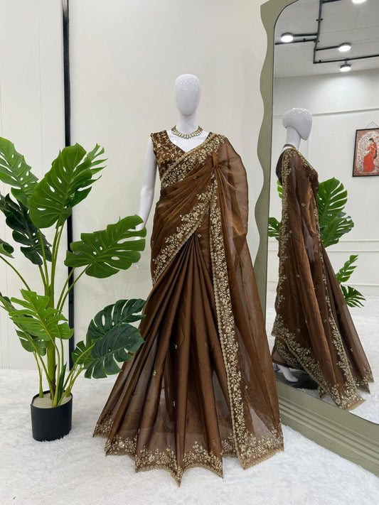 Brown Color Stunning Silk Saree