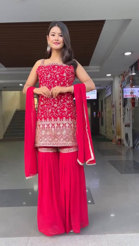 Pink Color Sequence Work Outstanding Sharara Suit