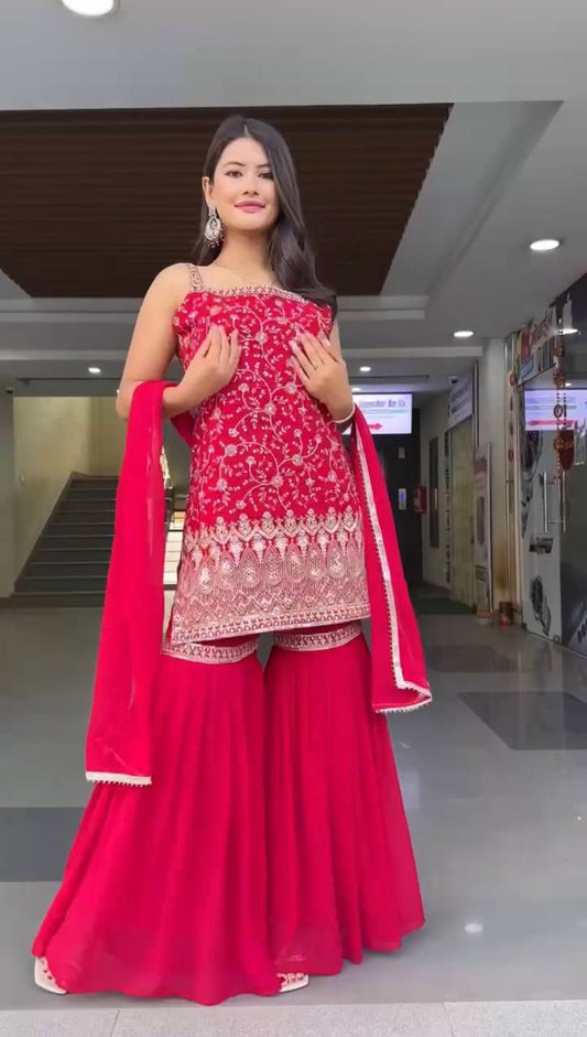 Pink Color Sequence Work Outstanding Sharara Suit