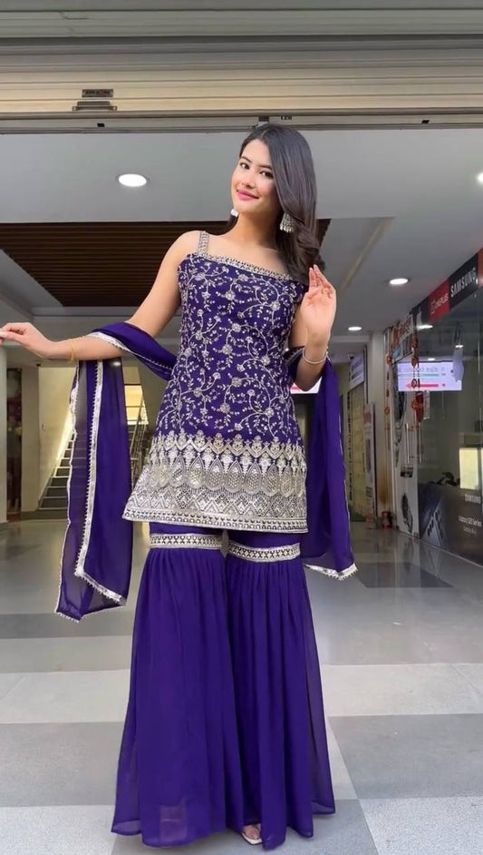 Purple Color Sequence Work Outstanding Sharara Suit