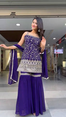 Purple Color Sequence Work Outstanding Sharara Suit Purple Color Sequence Work Outstanding Sharara Suit