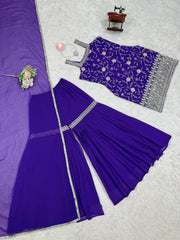 Purple Color Sequence Work Outstanding Sharara Suit Purple Color Sequence Work Outstanding Sharara Suit