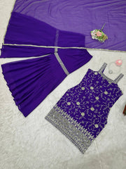 Purple Color Sequence Work Outstanding Sharara Suit Purple Color Sequence Work Outstanding Sharara Suit