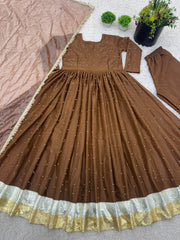 Designer Brown Color Moti Work Gown Designer Brown Color Moti Work Gown