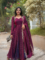 Function Wear Fandy Silk Wine Color Gown Function Wear Fandy Silk Wine Color Gown