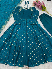 Function Wear Fandy Silk Teal Blue Color Gown Function Wear Fandy Silk Teal Blue Color Gown