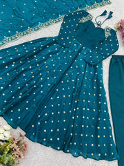 Function Wear Fandy Silk Teal Blue Color Gown Function Wear Fandy Silk Teal Blue Color Gown