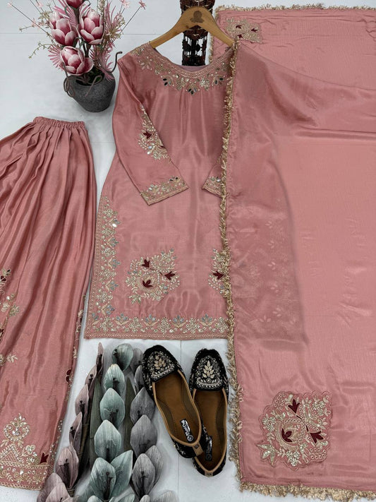 Function Wear Heavy Work Peach Color Sharara Suit