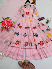 Lovely Floral Work Peach Color Gown With Sharara Lovely Floral Work Peach Color Gown With Sharara
