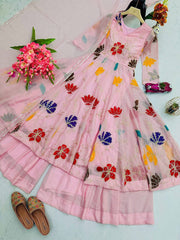 Lovely Floral Work Peach Color Gown With Sharara Lovely Floral Work Peach Color Gown With Sharara