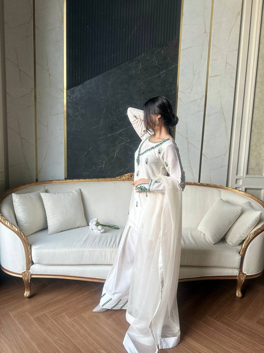 White Color Mirror Work Palazzo Suit